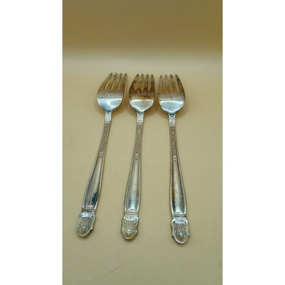 Vntg HOLMES & EDWARDS IS Danish Princess Inlaid Silver Plate -Dinner Forks 3 Pcs - Picture 5 of 6